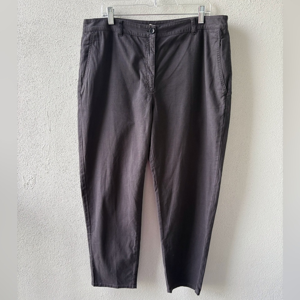 Eileen Fisher Size 16 Organic Cotton Tapered Ankle Pants Gray‎ Pockets Casual